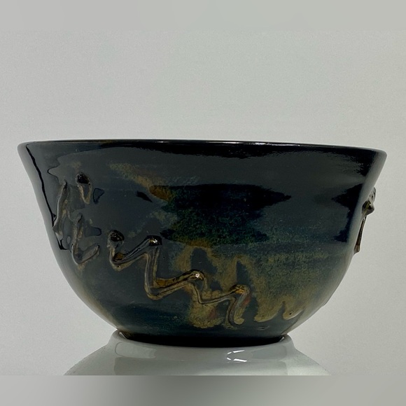 Studio Art Pottery Navy Blue Brown Glossy Textured Glazed Bowl 5.75” x 3” Signed - Picture 8 of 16